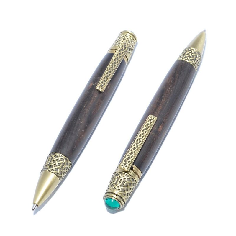 Made to order Celtic Motives Handmade Wooden Ballpoint Twist Pen Blackwood Brass - อุปกรณ์เขียนอื่นๆ - ไม้ สีดำ