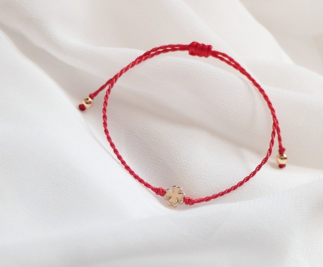 Handmade 14K Solid Gold Red String Bracelet