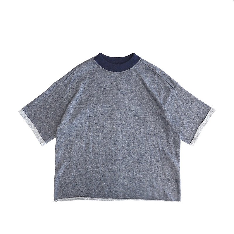 High collar collar sleeve t-shirt - Men's T-Shirts & Tops - Cotton & Hemp Blue
