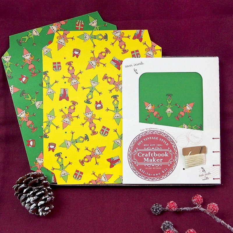 Christmas Edition Craftbook Maker (Bind Your Own Notebook Kit) - Happy Elf Pattern - งานไม้/ไม้ไผ่/ตัดกระดาษ - กระดาษ สีเหลือง