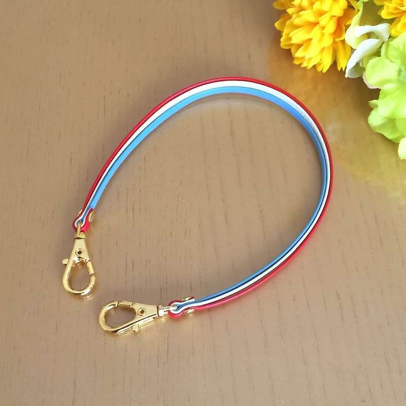 Three-tone color Leather strap ( Tricolor Color ) Clasps : Gold - Charms - Genuine Leather Red
