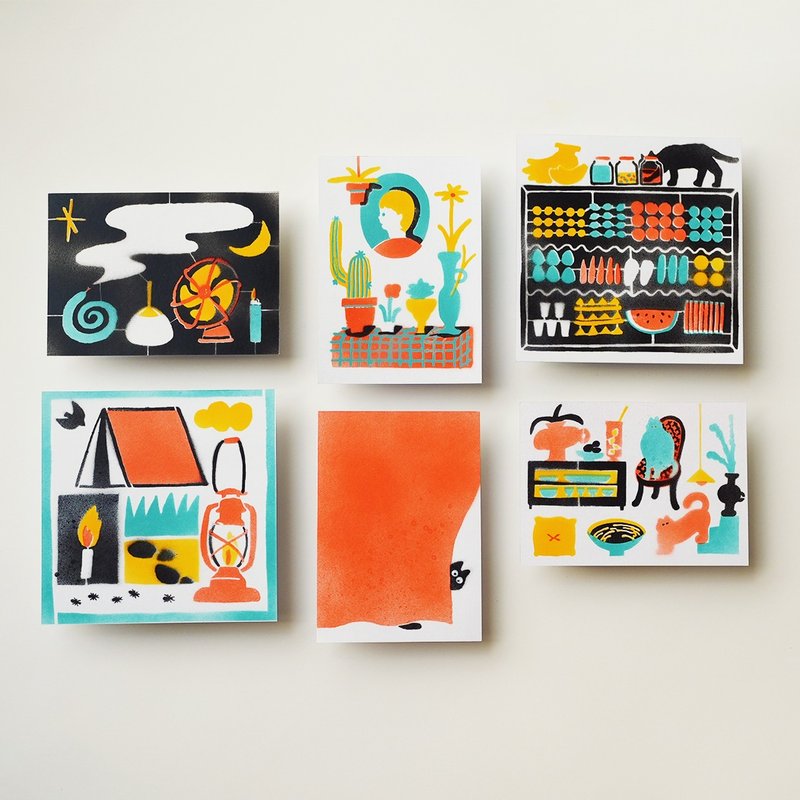 Hand-sprayed postcards: six styles in total - การ์ด/โปสการ์ด - กระดาษ หลากหลายสี