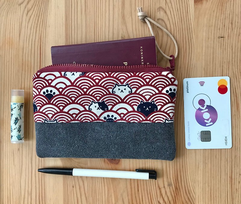 貓咪圖案 筆袋 眼鏡袋 護照包 隨身小物收納棉布包 - 筆盒/筆袋 - 棉．麻 多色