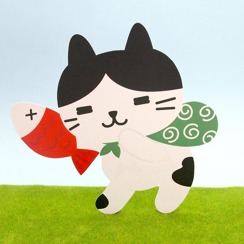 Meow 小偷貓貓偷魚魚 明信片 - 心意卡/卡片 - 紙 黑色