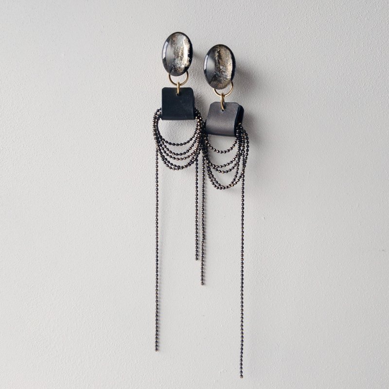 Galaxy 2way earrings /dark/ Interchangeable醫療鋼耳環 夾式耳環 耳夾 - 耳環/耳夾/耳骨夾 - 其他材質 黑色