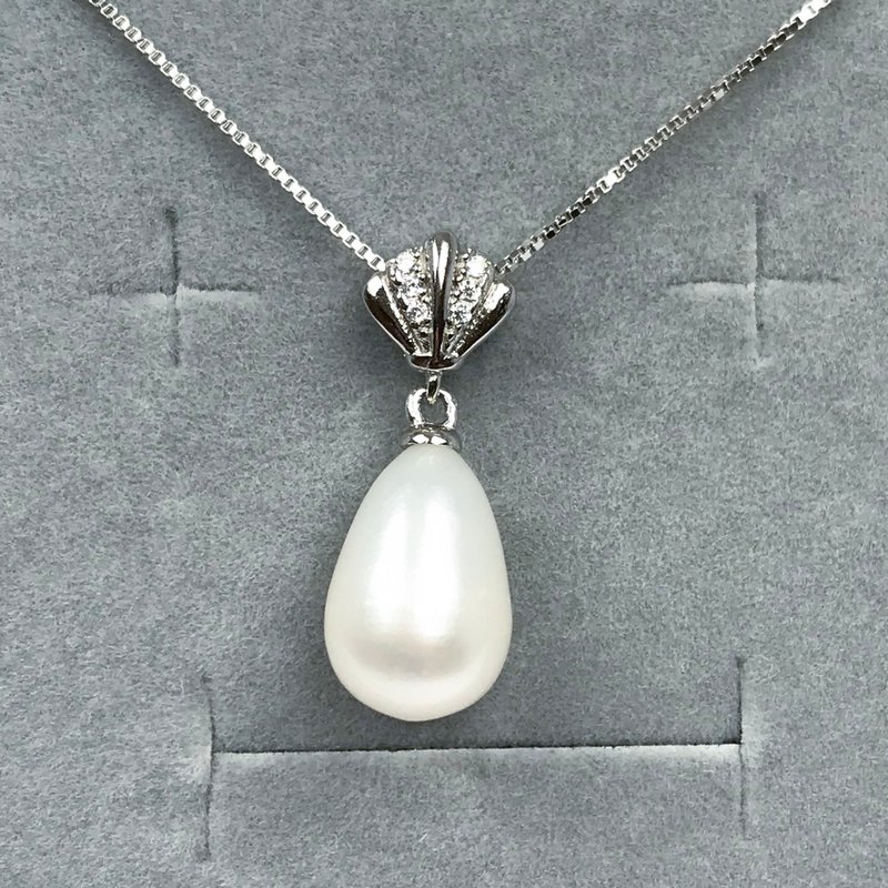 Dainty Seashell 925 Silver Necklace Natural Cream White Freshwater Drop Pearl - Necklaces - Pearl White