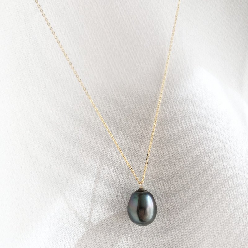 K14GF Tahitian Baroque Pearl Long Necklace 50cm Large 11mmUp - Necklaces - Pearl Black