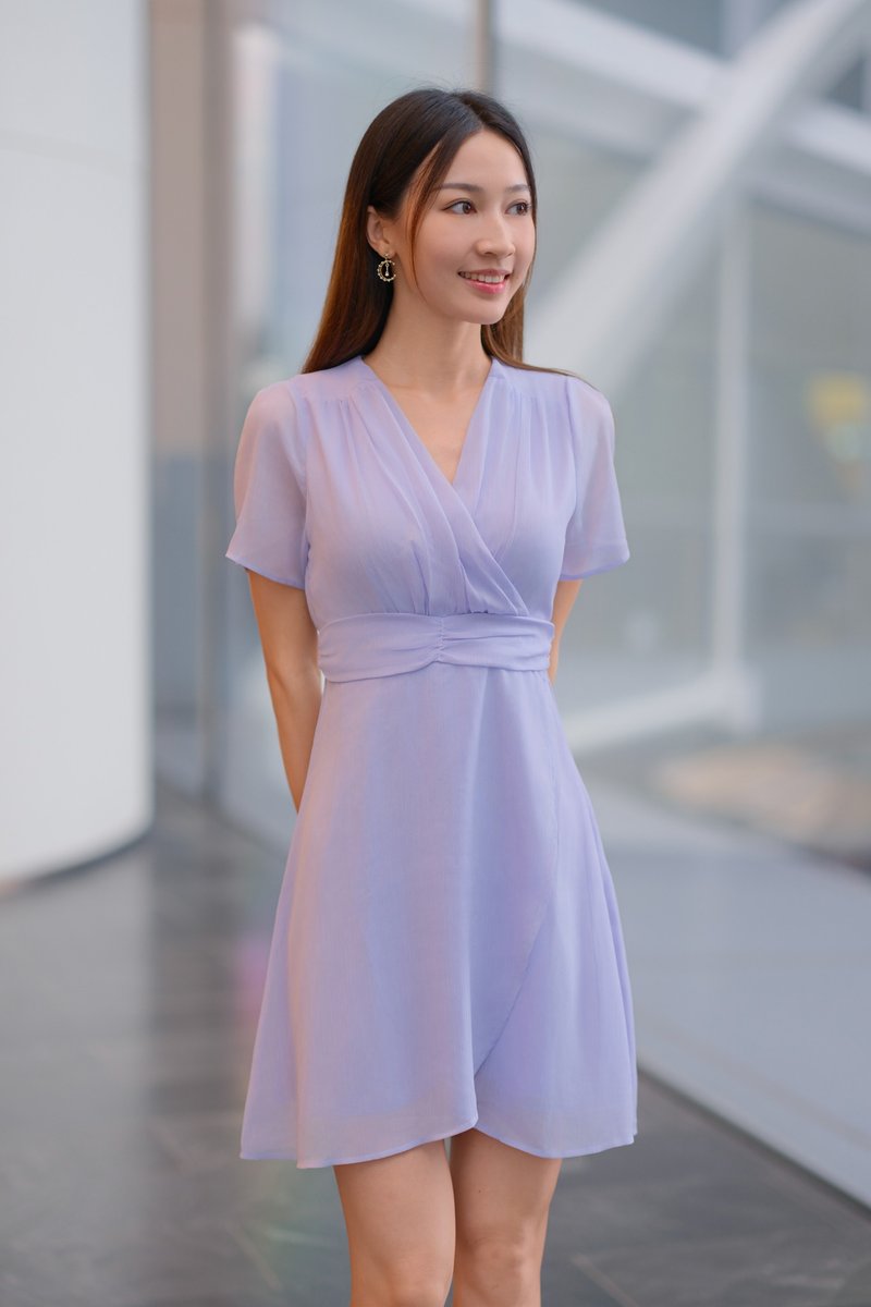 Hazy gray purple dress - ชุดเดรส - เส้นใยสังเคราะห์ สีม่วง