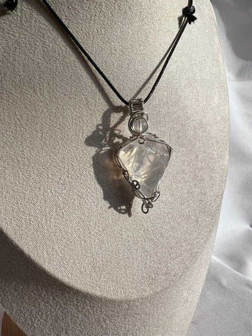 阿支的寶石森林 水晶金屬編織 皮繩項鍊 森系飾品 天然石 礦石 銅鍍S925銀