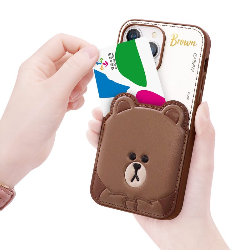 GARMMA LINE FRIENDS iPhone 14 Series Bronzing Leather Case Doodle Bear Big - เคส/ซองมือถือ - พลาสติก 