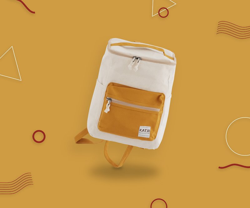 水桶方形帆布包 : 白 x 蜂蜜黃色 - 後背包/書包 - 棉．麻 橘色
