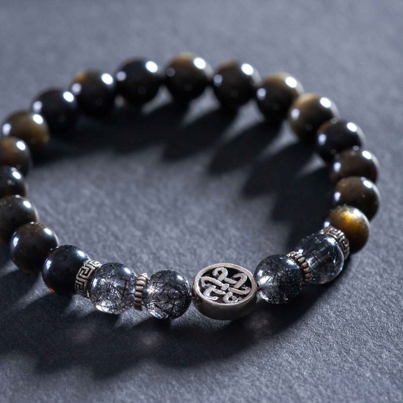 Black Obsidian, Black Rutilated Quartz, 925 Sterling Silver Findings Bracelet - สร้อยข้อมือ - เครื่องเพชรพลอย สีดำ