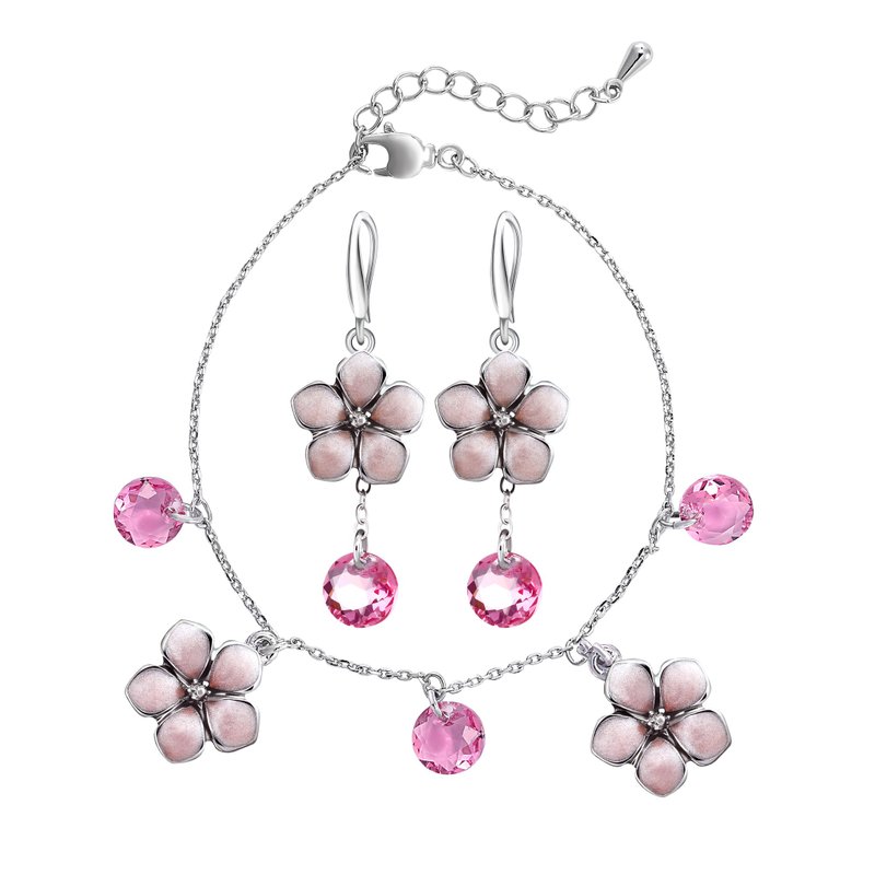 Austrian pink crystal & pink flower earrinh - Earrings & Clip-ons - Crystal Pink