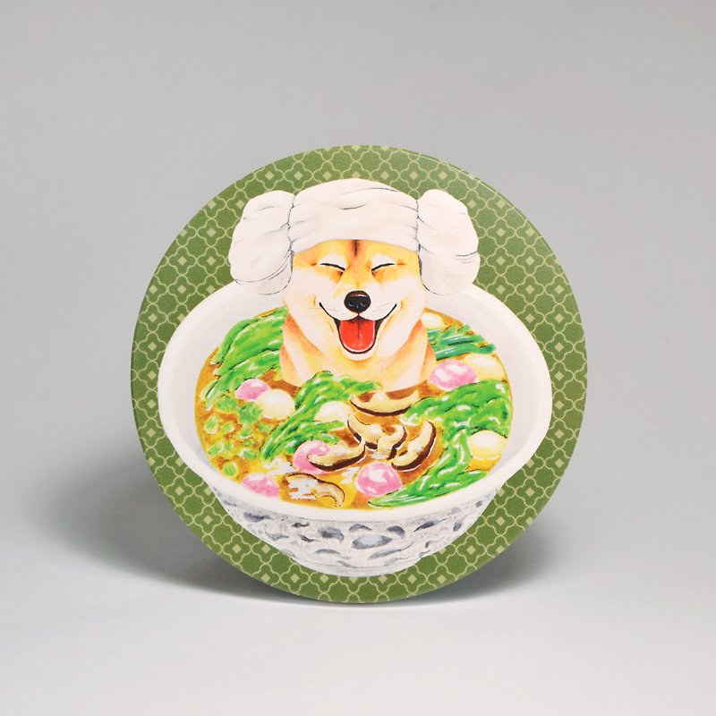 Water-absorbing ceramic coaster-Shiba Inu bubble Hakka dumpling (free sticker) (customized text can be purchased) - ที่รองแก้ว - ดินเผา สีเขียว