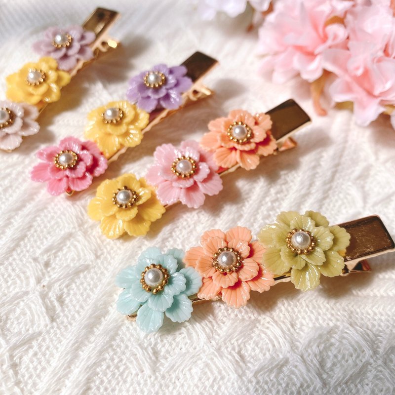 糖果色花朵髮夾|手作飾品 - 髮夾/髮圈 - 黏土 多色