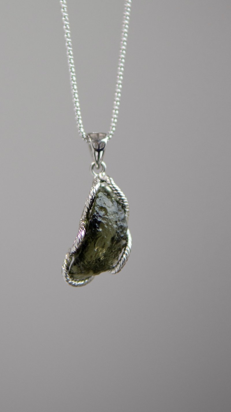 捷克隕石Moldavite原石S925銀項鏈 能量之王 靈性之石 稀有珍貴 - 項鍊 - 其他材質 