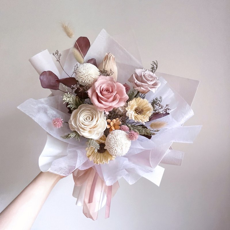 【Dry Flowers Without Withering】Pink Roses Withered Dry Flowers Natural Style Bouquet - Dried Flowers & Bouquets - Plants & Flowers Pink