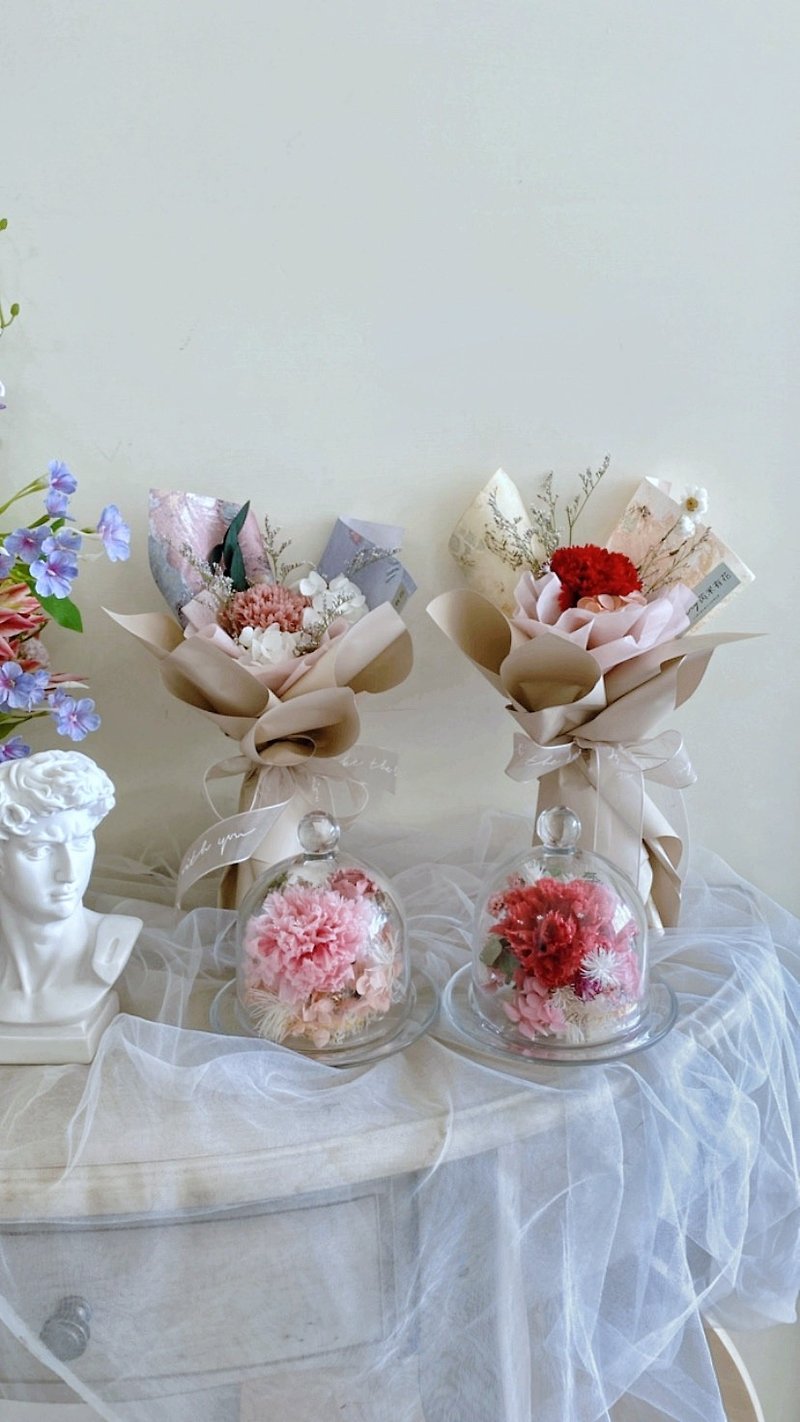 Ruimi Youhua_Mother's Day Carnation Preserved Flowers Dried Flowers Korean Style Bouquet - ช่อดอกไม้แห้ง - พืช/ดอกไม้ สึชมพู