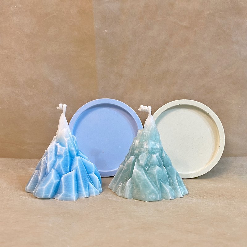 【Customisable】Glacier Candle with Mini Plaster Plate - เทียน/เชิงเทียน - ขี้ผึ้ง สีน้ำเงิน