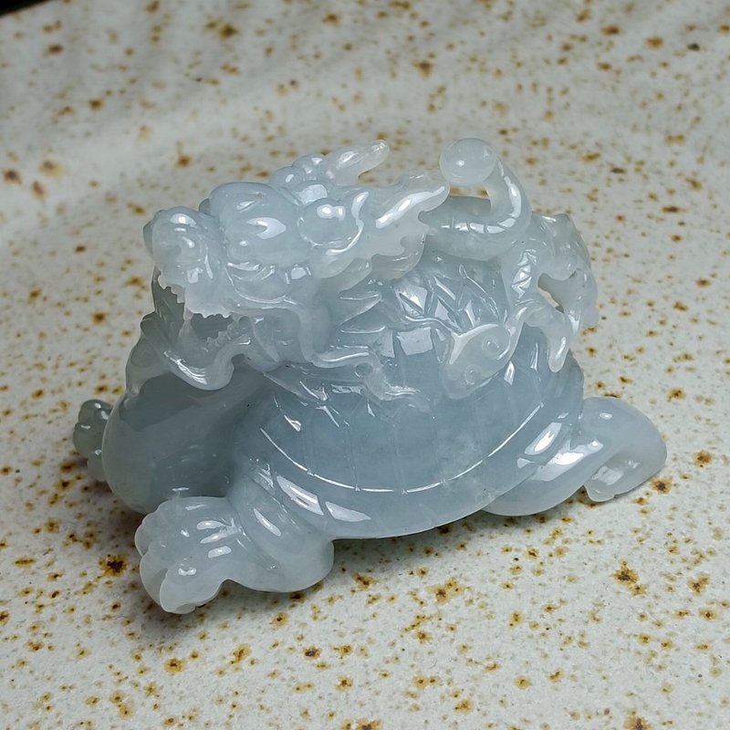J0002天然翡翠A貨 . 冰糯緬天藍龍龜.健康長壽.擺件. - 擺飾/家飾品 - 玉石 