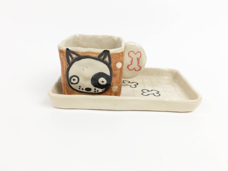 Nice Little Clay Handmade Cup Set_Dog Party Cup 0135-10 - Mugs - Pottery Brown