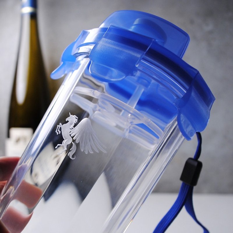 500cc Unicorn UNICORN [] (sky blue) Korea Glasslock Tempered glass bottle Pegasus lettering customized health drink plenty of heat can make tea - กระติกน้ำ - แก้ว สีน้ำเงิน