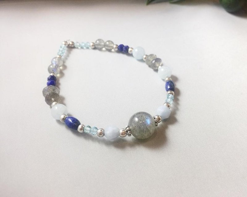 MH pure silver natural stone custom series _ wind love words _ Labradorite - Bracelets - Gemstone Blue