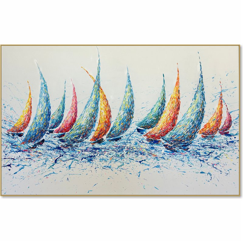 Large Colorful Sailing Regatta Paintings On Canvas Abstract Nautical Artwork - ตกแต่งผนัง - อะคริลิค หลากหลายสี