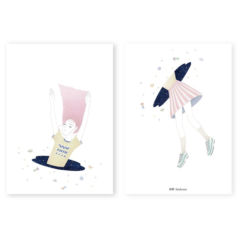 Through Time Girl / Two-sided Postcards - Cards & Postcards - Paper 
