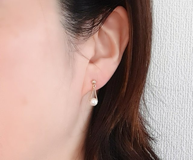 あこや真珠 K18 真珠 デザインピアス K18天然アコヤパール 真珠