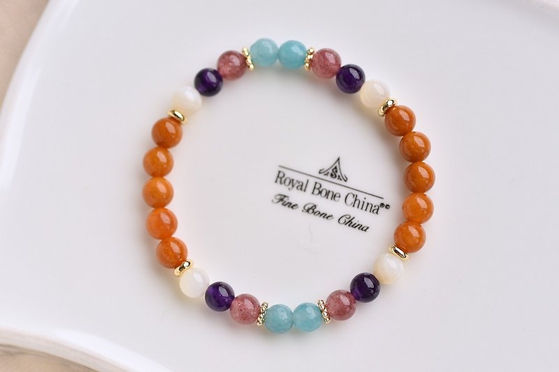 Tianhe Stone+Strawberry Crystal+Amethyst+Topaz Bracelet - Bracelets - Crystal Multicolor