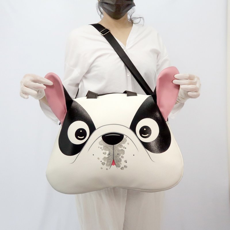 French Bulldog shoulder bag, laptop bag, large bag for animal lovers. - 電腦包/筆電包 - 人造皮革 白色