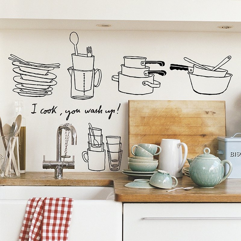Hand-painted wall stickers I cook and you wash the dishes - ตกแต่งผนัง - พลาสติก สีดำ