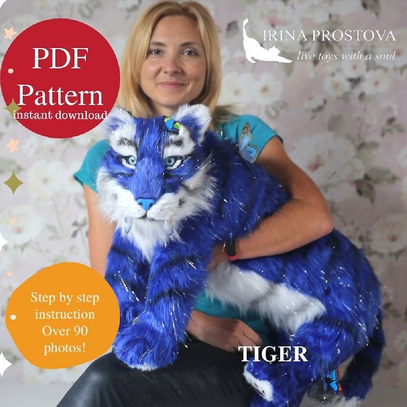 Tiger sewing pattern and instruction how to sew realistic toy /Digital PDF files