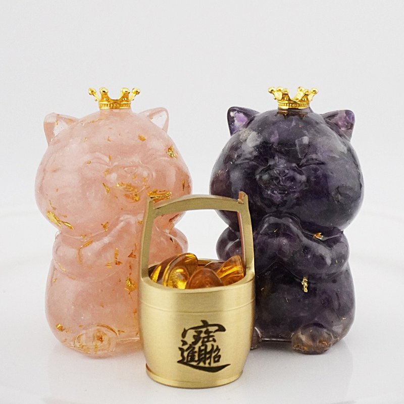 【Hourrae荷萊】獨家訂製 祈福招財貓 一桶金 水晶擺件 - 擺飾/家飾品 - 水晶 多色