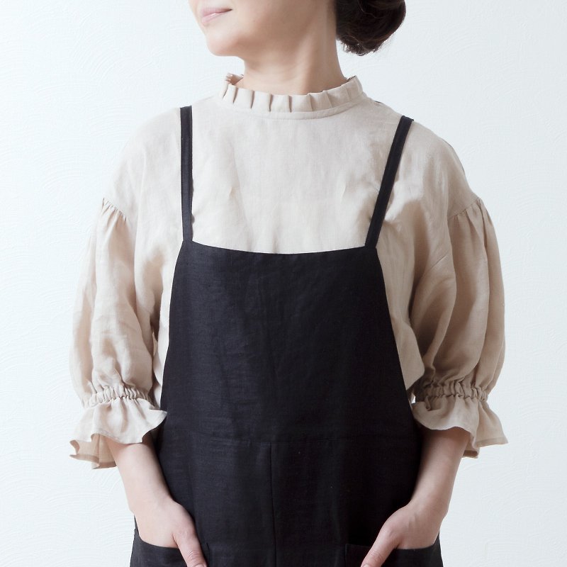 Elegant tucked frilled Linen Also great for spring ceremonies - Women's Shirts - Cotton & Hemp Brown