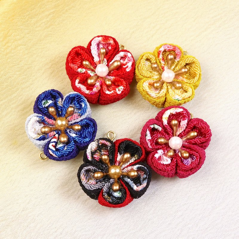 【CHARM】FLOWER CHIRIMEN -Double Petals - Charms - Other Materials Red