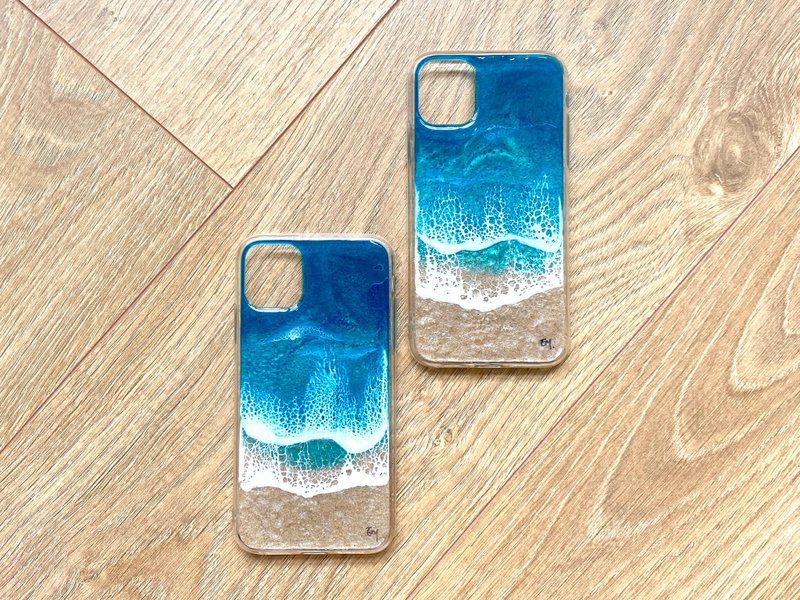 iPhone 14/15 series Beach Phone Case, Hand-painted, Ideal Gift - Phone Cases - Resin Blue