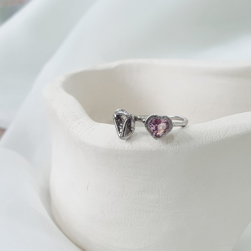 Pink tourmaline ring, heart-shaped, 925 Silver, white gold plated. - General Rings - Semi-Precious Stones Pink