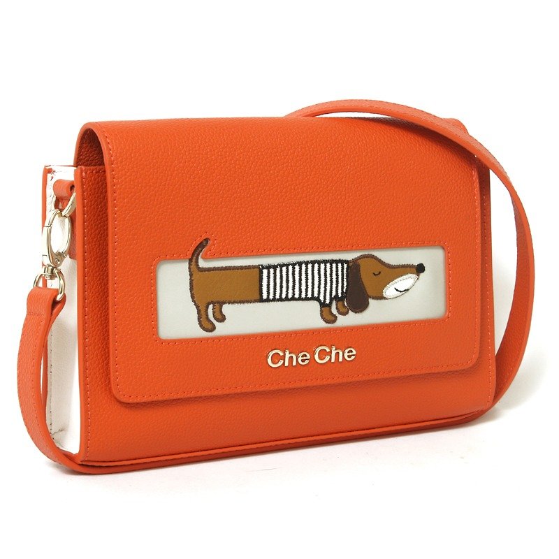 Dachshund Dog Leather Handbag - Messenger Bags & Sling Bags - Genuine Leather Orange