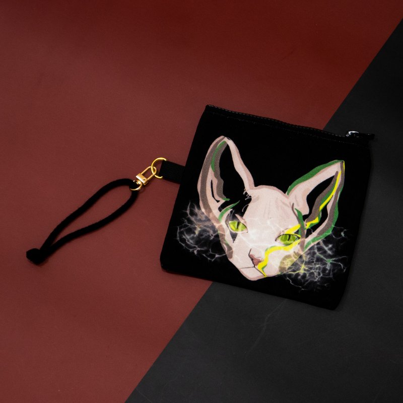 Illustration Canvas Pouch - A Sphynx cat(Black) - กระเป๋าเครื่องสำอาง - เส้นใยสังเคราะห์ สีดำ