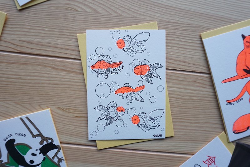 Goldfish Riso printed Greeting Card - Cards & Postcards - Paper 
