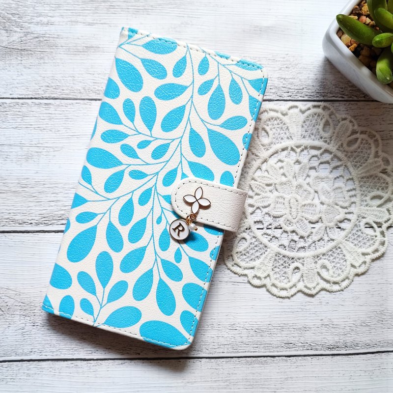 Blue smartphone case notebook type initial iPhone 12 iPhone 11 Xperia 10 IV Galaxy Android Almost all models ok - Phone Cases - Faux Leather Blue