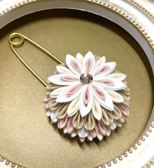 がま口付♪ 可愛いピンクの花柄グラニーバッグ つまみ細工風