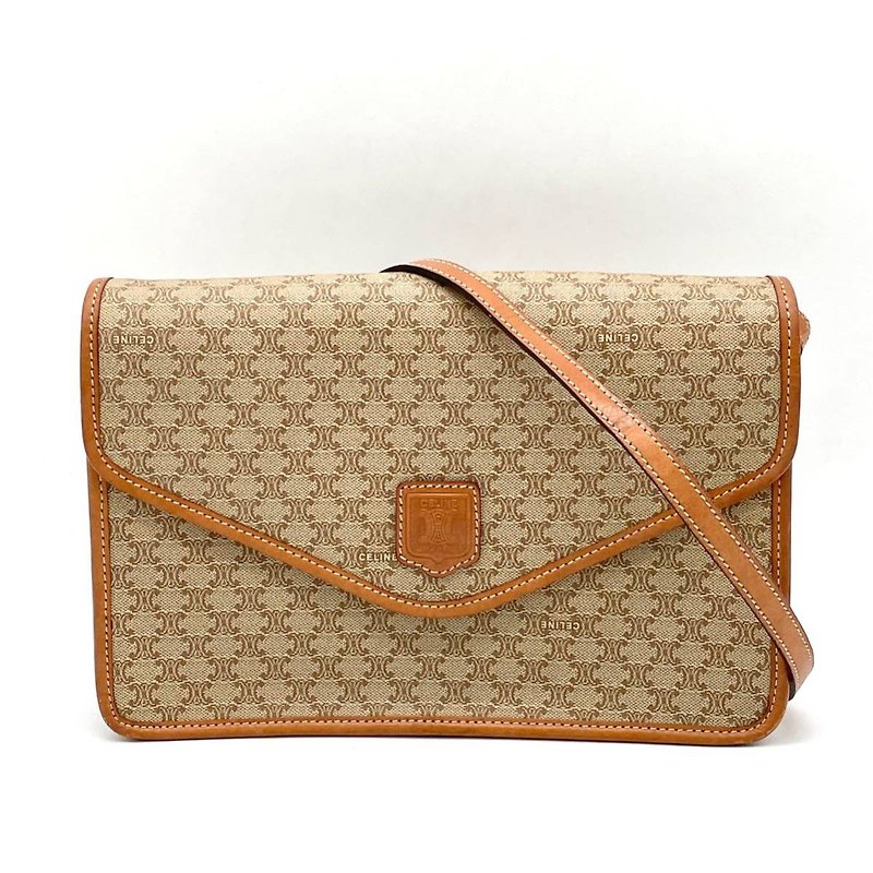 [LA LUNE] Second-hand Celine Arc de Triomphe leather presbyopic envelope bag cross-body side shoulder bag - กระเป๋าแมสเซนเจอร์ - หนังแท้ สีนำ้ตาล