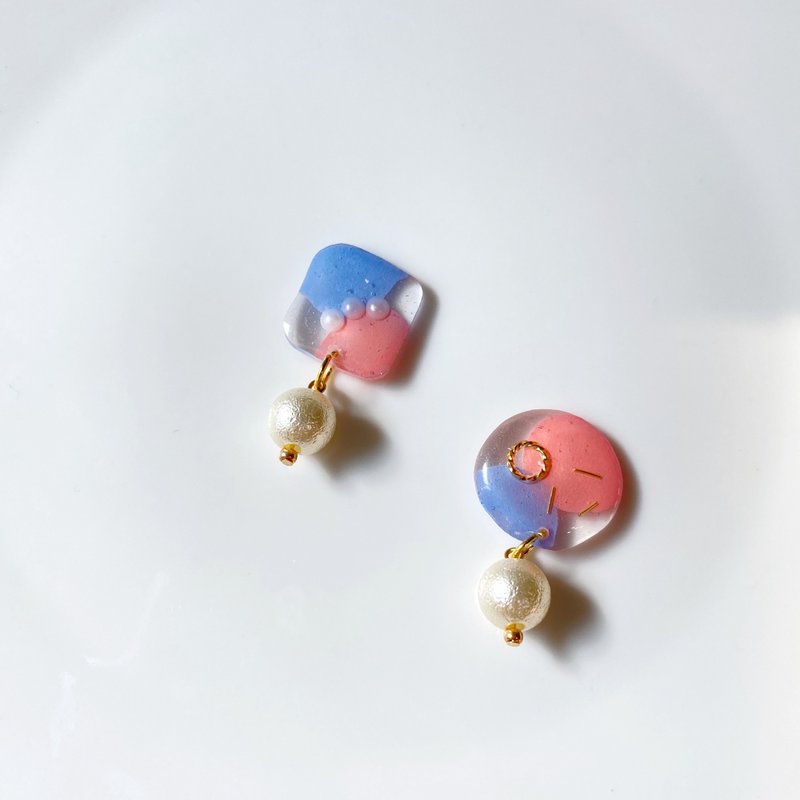 Ice cream melted clip-on/pin earrings - ต่างหู - เรซิน สีใส