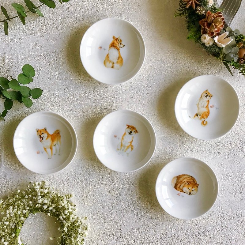 Cooperative Illustrator Artist-TheBritBlueKitten Shiba Inu Bone China Small Dish 5 into the group - Small Plates & Saucers - Porcelain Orange