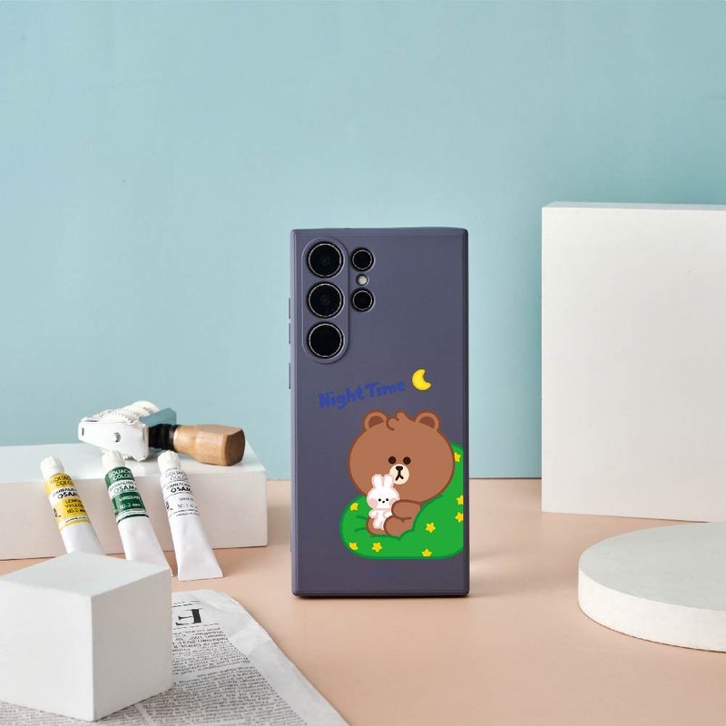 LINE FRIENDS MINI-熊大的晚安陪伴純色矽膠SAMSUNG手機殼 - 手機殼/手機套 - 矽膠 多色
