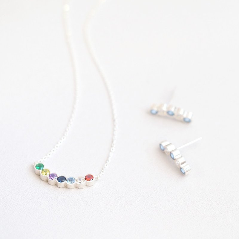 Candy color set) Rainbow Arch Necklace Earring Set Silver 925 - สร้อยคอ - โลหะ หลากหลายสี