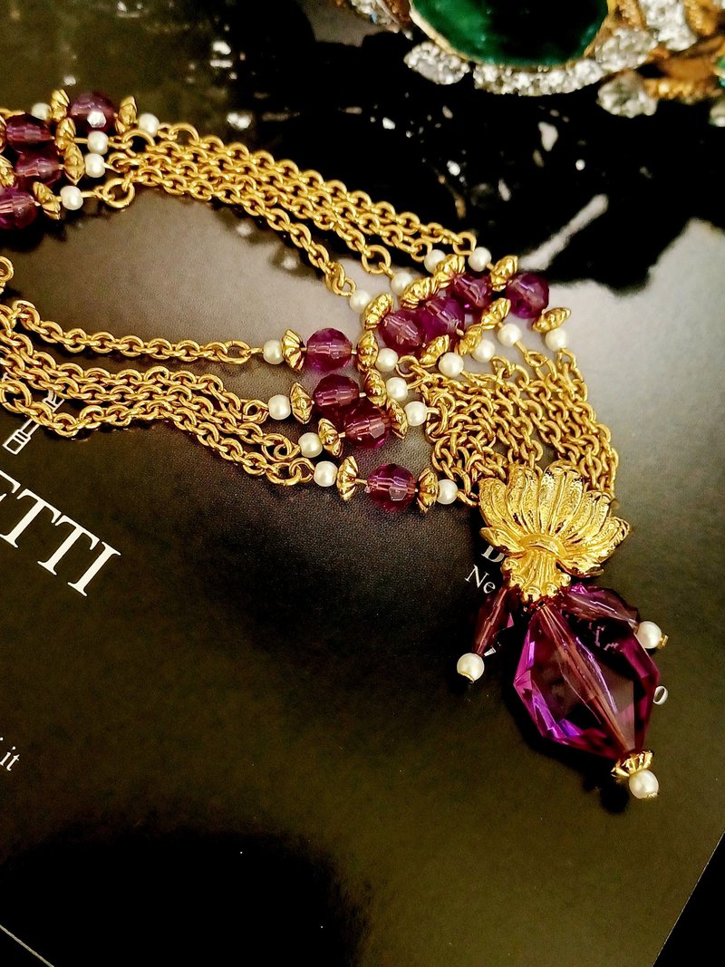 vintage jewelry purple imitation crystal multi-chain gorgeous style necklace - สร้อยคอ - โลหะ 